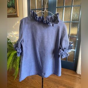 Elizabeth Wilson Ruffled Blue Short Sleeved Top
